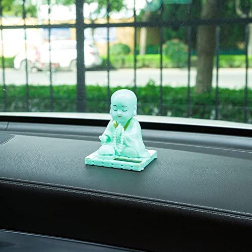 Image of AUGEN Small Buddhist Monk Solar Ornaments, Automatic Nodding Lucky Meaning Light Energy Sensing Eco Friendly Solar Buddhist Monk Statue Decoration for Home /Car Dashboard (Pack of 1, A, Green)