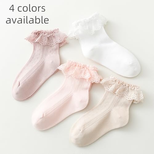 EPEIUS Baby Lace Socks Newborn Girl Eyelet Ruffle Frilly Socks Soft Breathable Seamless Cotton Sox 0-6/6-12/12-24 Months4