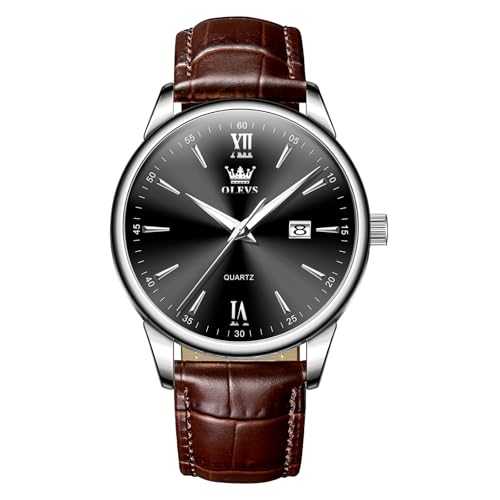 Image of OLEVS Men Leather Watches Classic Quartz Large Dial Easy Read Waterproof