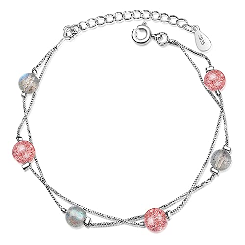 Bracelet Feng Shui de prestige en pierre de lune et cristal rose véritable