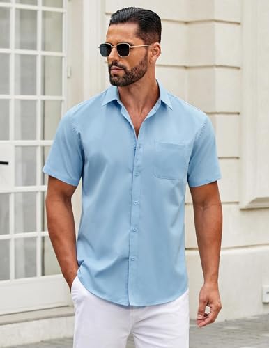 Image of COOFANDY Mens Short Sleeve Casual Button Down Shirts Summer Untucked Dress Shirts with Pocket