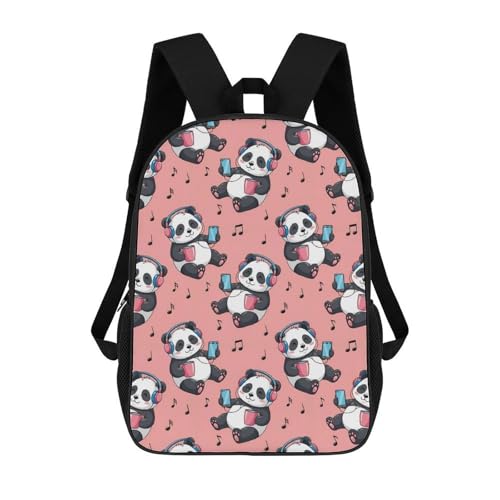 Large Rucksack for Outdoor Hiking and Camping with Daypack Design, Cute Panda Music Pink Daypack Backpack Men Women