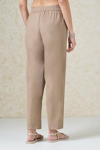 Image of Rangmanch by Pantaloons Women's Cotton Linen Bottoms | Slim Tapered Fit | Mid Rise Waist | Ankle Length