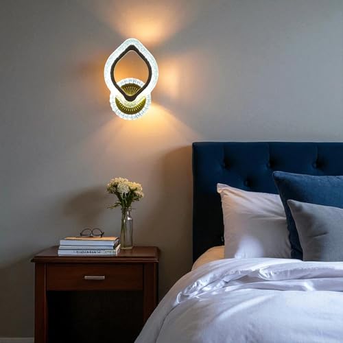 Image of Keyplus Golden Acrylic Crystal Wall Light for Bedroom & Living Room, 3 Color Changing LED Light, Indoor Decorative Lamp,Designer Wall Mount, Pack of 2,