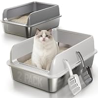 2 Pack Katzenklo Edelstahl Gehege mit Deckel, große Katzentoilette aus Edelstahl, Katzenklo Mit Hochwandigem Seitengehäuse, Nicht-Klebrig, Auslaufsicher & Einfach zu Reinigen, nklusive Schaufel, L
