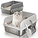2 Pack Katzenklo Edelstahl Gehege mit Deckel, große Katzentoilette aus Edelstahl, Katzenklo Mit Hochwandigem Seitengehäuse, Nicht-Klebrig, Auslaufsicher & Einfach zu Reinigen, nklusive Schaufel, L