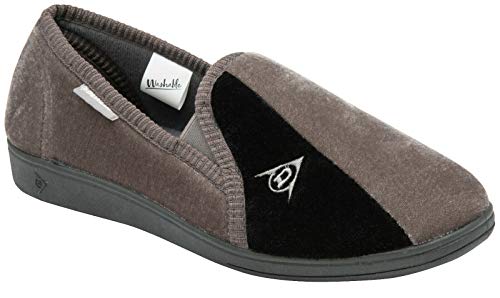 DUNLOP Duncan Mens Velour Twin Gusset Slippers (9, Grey Black, numeric_9)