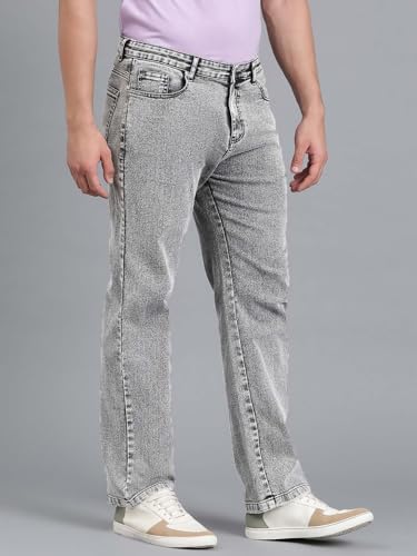 Image of KOTTY Men's Baggy Straight Fit Denim Jeans Washed Wide Leg Urban Fashion Comfortable Trendy Style