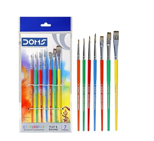 Image of DOMS COLOURMATE Synthetic Hair Brushes Set of 7 Flat and Round (Flat 2,4,6 Round 0,2,4,6)