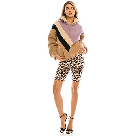 CNC STYLE B003 Women's Knee Length Stretch High Waist Leopard Print Active Bike Yoga Short Leggings, Leopard, Large Cover