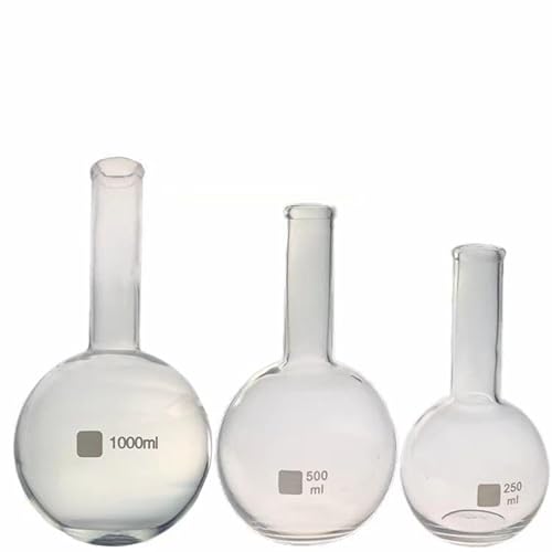 YIOOSO - Ballon à fond rond en verre borosilicaté à col simple et long avec bouchons en caoutchouc – Ballon d'ébullition transparent for laboratoire(Round 500ml)