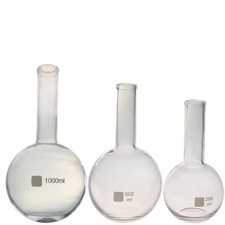 Ballon à fond rond en verre borosilicaté à col simple et long avec bouchons en caoutchouc – Ballon d'ébullition transparent for laboratoire(Round 500ml)