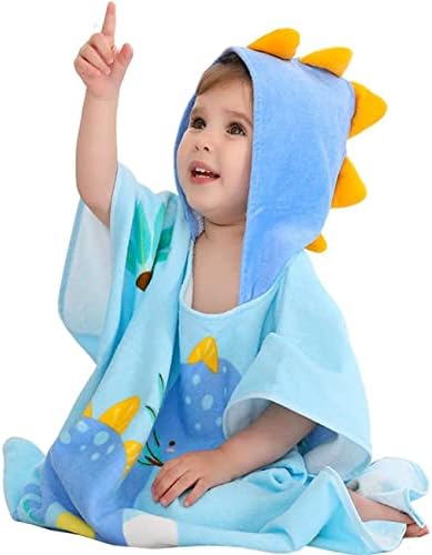 Gneliwm Kids Hooded Beach Poncho Towel Toddler Children Bathrobe Absorbent Cotton Swimming Pool Bath Towel for Boys and Girls (Herbivorous Dinosaur)