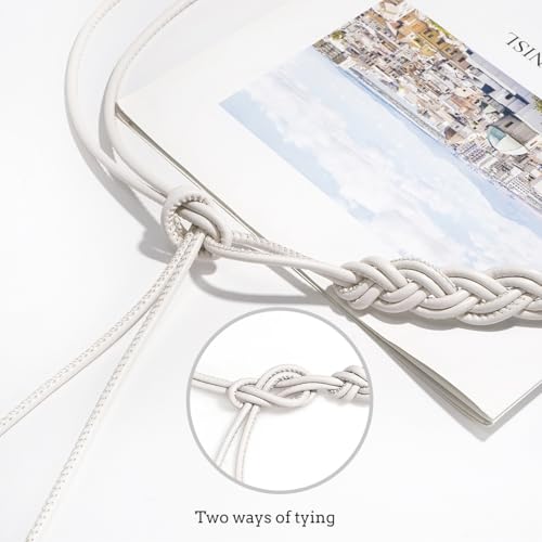 Womens PU Leather Thin Belts Knotted Waistband for Dresses4