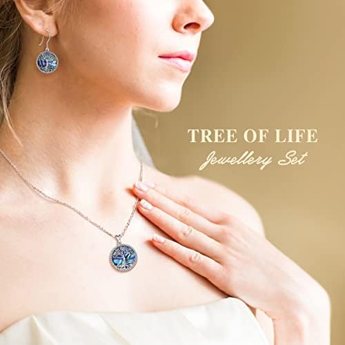 Tree of Life Necklace, AEONSLOVE 925 Sterling Silver Family Tree Pendant Necklace for Women Abalone Shell Jewellery Gift for Mum 18inch Chain