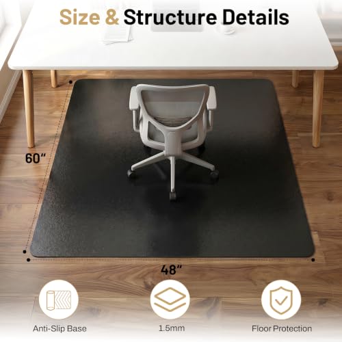Image of Black Office Chair Mat for Hardwood Floors 48 inch x 60 inch, Heavy Duty Floor Protector for Rolling Desk Chairs, Durable Plastic Chair Mat for Home Office, Gaming Room, Tile, Laminate & Vinyl Flooring