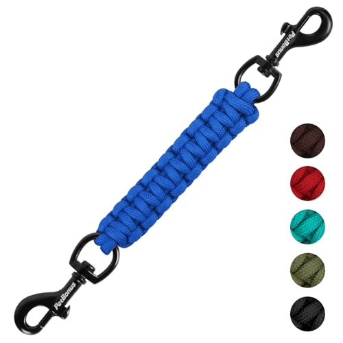 PetBonus Dog Collar Safety Clip, Handmade Backup Safety Strap for Dog Harness, Prong, Pinch Collar, Double Ended Clasp Leash Connector (Blue)