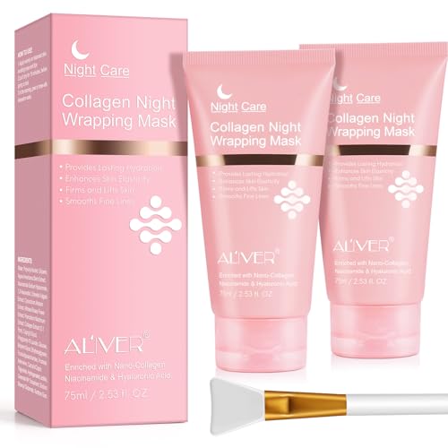 Collagen Night Wrapping Mask, (2pcs) Overnight Collagen Face Mask for Women, Elasticity & Hydration, Natural Ingredients for Firmer Skin, Reduces Sagging & Dullness, Anti aging Skin Treatment