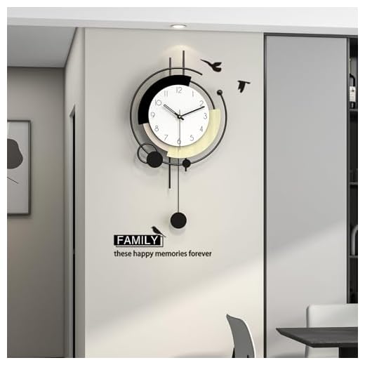 Modern Wall Clock for Living Room Decor Large Decorative Black Metal Wall Clock with Pendulum Battery Operated Non Ticking for Kitchen Office Bedroom 14 Inch Big Silent Clock for Home