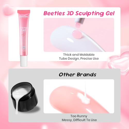 Image of Beetles Pink 3D Gel Nail Art, 15ml Sculpting Gel for Raised Nail Designs, No Wipe 3D Nail Gel for Flowers, Bows, Hearts & Textured Manicure, UV /LED Cure Nail Art Gel for Home DIY Salon