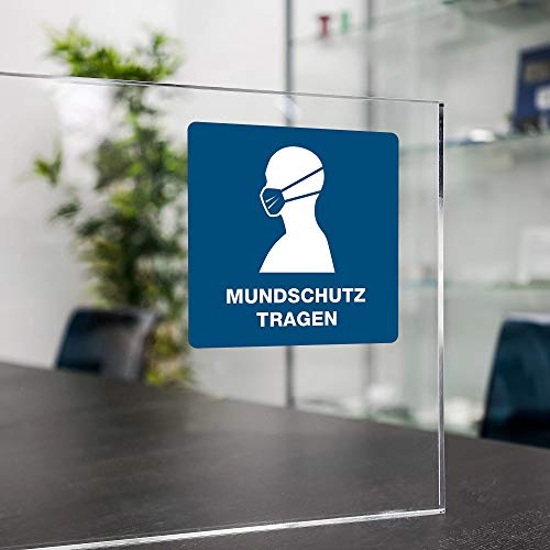 3 Stück Aufkleber "Mundschutz tragen" mit Piktogramm – selbstklebende Maskenpflicht Hinweisschilder für Arztpraxen, ÖPNV, Einzelhandel uvm. (15 x 15 cm | Blau) - Image 3