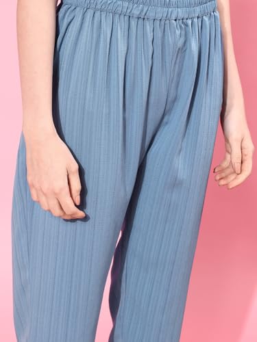 Image of Varanga Women Blue Straight Kurta With Tonal Bottom & Dupatta
