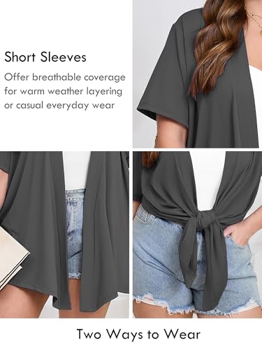 Image of AusLook Women's Plus Size Lightweight Open Front Cardigan 3 /4 Sleeve Cover Ups Shrugs Shawls and Wraps Kimono Jacket Coat