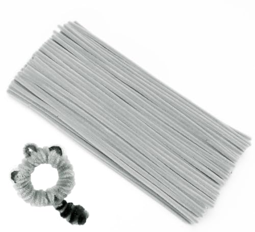 Bundooraking Gray Pipe Cleaners for Crafts – 12in Chenille Stems, Art and Craft Supplies for DIY Projects, Decorations, and Creative Crafting