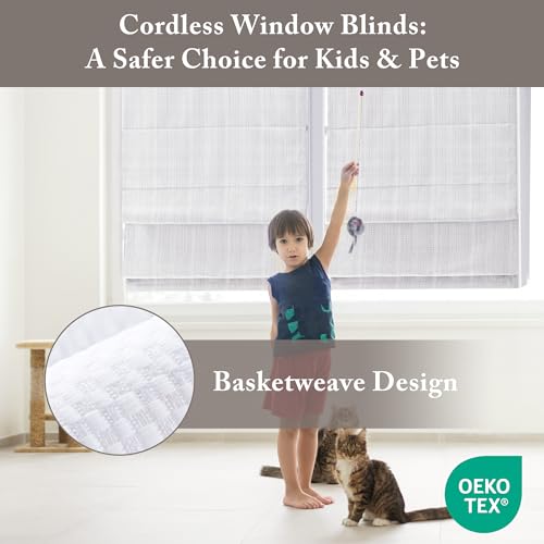 image for Madison Park Galen Matte White Cordless Roman Shades - Fabric Privacy 