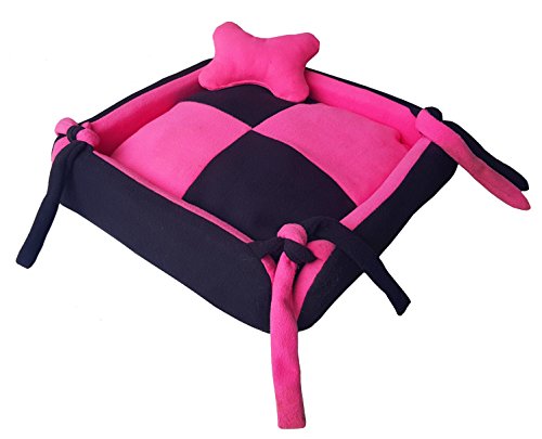 Image of Fluffy's Luxurious Dog /Cat Bed Square Shape Super Soft Foam Reversible Sky Blue & Black (Pink, Medium)