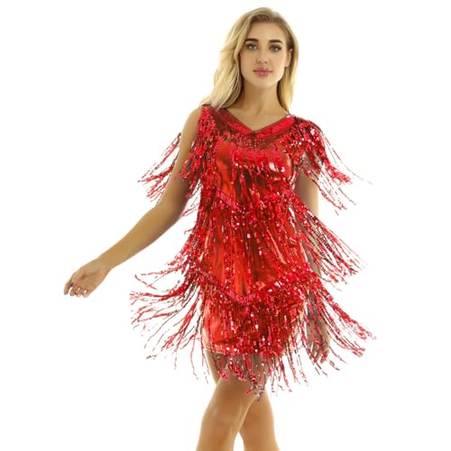Robe latine femmes et filles rouge avec jupe costume latino américain à franges de danse