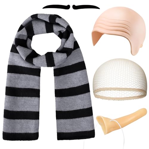iZoeL World Book Day Costumes Kids Movie Fancy Dress - Bald Cap Striped Scarf Long Nose Sticker Eyebrows Movie Wbd Book Week Storybook Character for Outfit School Dress-Up & Fancy Dress Parties
