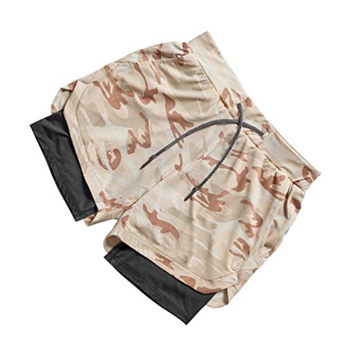 Bermuda masculina KesYOO camuflada de camada dupla esportiva shorts com cordão ajustável e bolsos pa