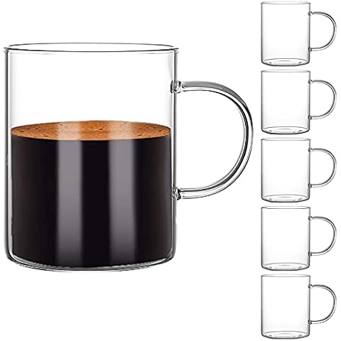 Glass Coffee Mugs Set of 6, Aoeoe 15 oz Large Coffee Mug, Wide Mouth Glass Mugs, Mocha Hot Beverage Mugs, Clear Espresso Cups with Handle, Glass Cup for Hot or Cold Latte, Cappuccino, Tea, Juice, Beer Cover