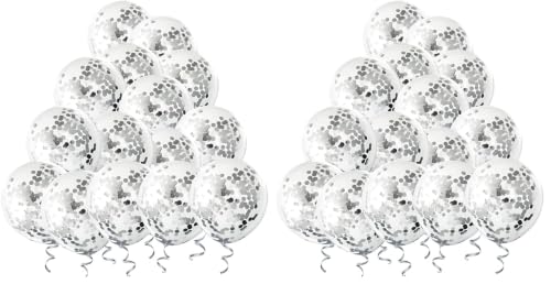 Image of Rozi Decoration Confetti Metallic Latex Balloon Theme Party | Set of 20 - Birthday Celebration Wedding Decor Balloons for Home, Lawn, Restaurants | Silver (Pack of 2)