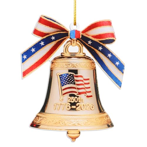 USA 250th Anniversary Bell Ornament, 2D Acrylic 1776 2026 Liberty Bell American Flag Decorations, America 250 Years Christmas Tree Ornaments for US Citizens