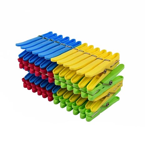 LAGUELLE - Lot de 48 Pinces à Linge en Plastique – Fabriquées en France, 100% Recyclées et Recyclables, Anti-UV, Protection Douce pour Le Linge - Bleu, Jaune, Rouge, Vert