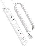 5FT Cord d'extension, NTONPOWER 15A Cordon d'extension de service lourd, montage mural 7 Outlets Power Strip Flat Plug pour la cuisine Home Office Workbench, blanc