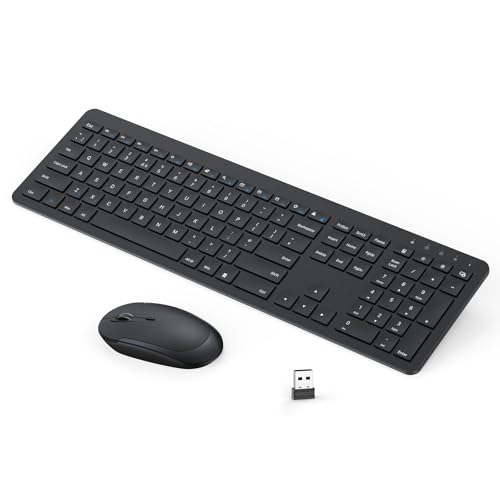 Rechargeable Wireless Keyboard and Mouse Set, seenda 2.4G Wireless USB Ultra Thin Quiet Computer Keyboard and Mouse Combo for Windows Laptop PC, Full Size QWERTY UK Layout, Black