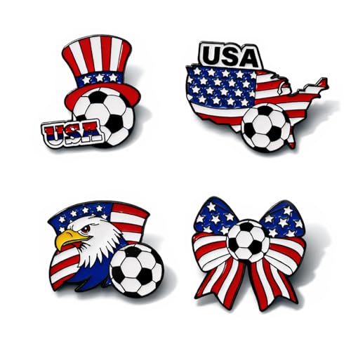 4 PCS World Cup Soccer Pins 2026 Patriotic American Flag Pins for Bags Backpack Jersey Fan Gear World Cup Collectible Soccer Pin 2026 Game Day Accessories for Football Fans Team Spirit