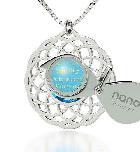 925 Sterling Silver Serenity Prayer Necklace Mandala Pendant For Women Inscribed In 24K Gold On Cubic Zirconia Inspirational Christmas Jewelry, 18" #TOP2