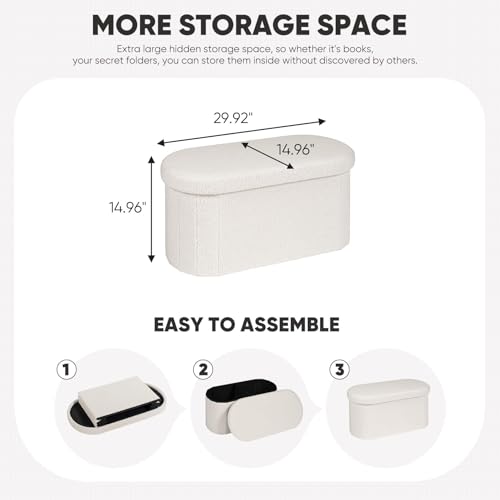 Image of B FSOBEIIALEO Ottoman with Storage for Living Room, Sherpa Folding Storage Ottoman Foot Rest, 30 Inches Collapsible Bedroom Bench White Cream
