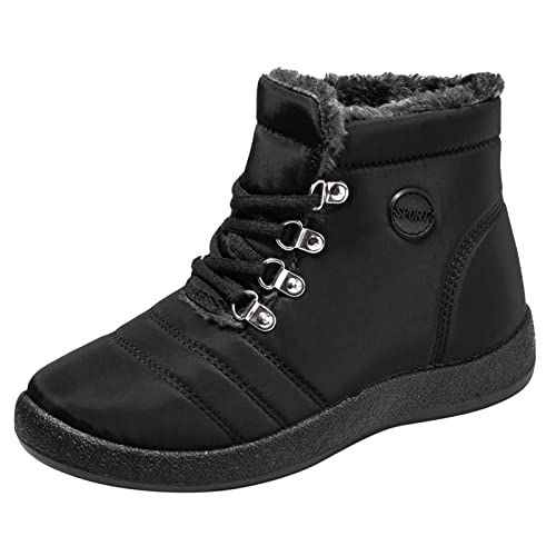 Botas cálidas de invierno para parejas, cálidas, planas, redondas, de terciopelo, con puntera grande, botas deportivas para mujer, botas de invierno para mujer, Black, 41 EU