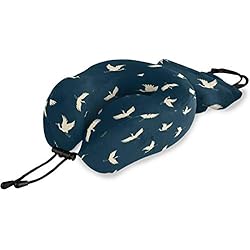Almohada Japonesa Tradicional QMIN Almohada de Viaje Japonesa Tradicional pájaros grúas, Espuma viscoelástica Cuello Almohada Apoyo, Forma de U Almohada ergonómica Cuello cojín, Kit de Viaje para Largo Haul Aviones Coche Tren