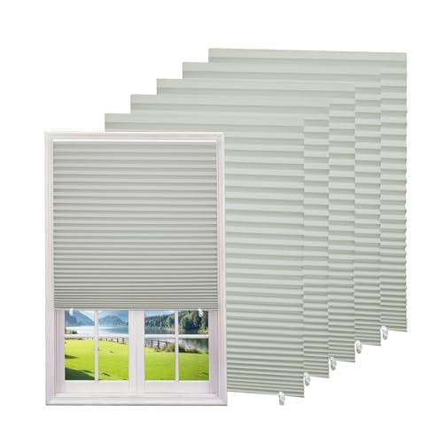 Changshade 6-Pack Temporary Light Filtering Paper Blinds for Window, Cut to Size Adhesive Paper Shades, Stick on Pleated Blinds,No Drill Easy Install,36" W x 72" H,Gray