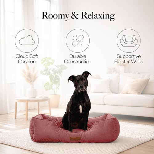 Image of Modern Threads Luxury Dog Bed - Comfortable Tufted Velvet Cushion for Small to Large Dogs - Machine Washable - Durable & Cute Sleep Space for Pets - Pamper Your Pet with Cozy Beds - Rosewood