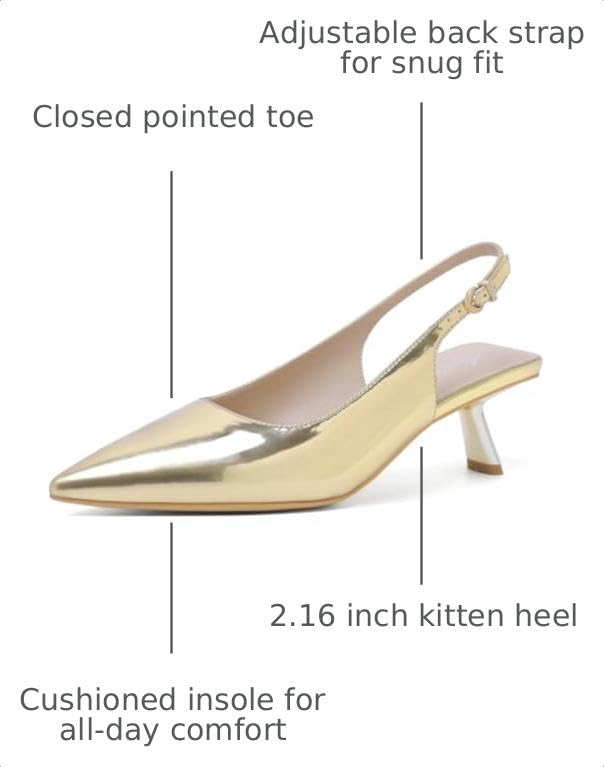 Image of Mostrin Kitten Heels for Women Pointed Toe Pumps Patent Leather Low Heel Slingback Heels with Buckle Dress Shoes for Dating Party Working