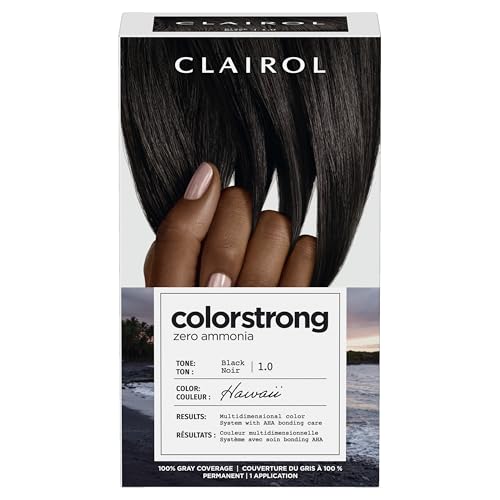 Clairol ColorStrong Permanent Hair Dye AmmoniaFree PPDFree 100% Gray Coverage with Bonding System 1.0 Black - Hawaii Hair Color Pack of 1