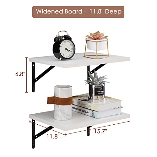 Superjare Wall Mounted Floating Shelves, Set Of 2, Wide Display Ledges, 11.8 Inch Deep, Large Storage Rack For Room/Kitchen/Office - White #TOP2