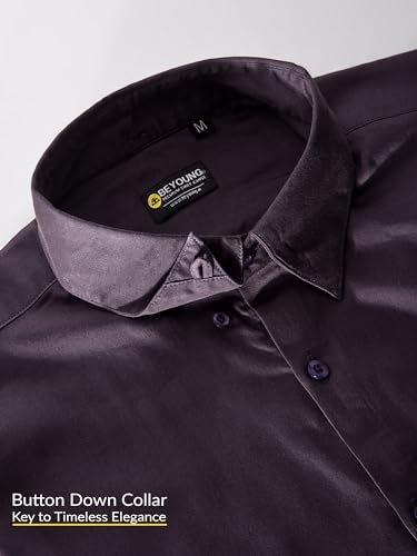 Image of BEYOUNG Regular Fit Formal Satin Shirt for Men | Full Sleeves | Men's Stylish Satin Silk Shirt | Formal Shirt | Buttondown Collar | Satin Solid Shirt for Men